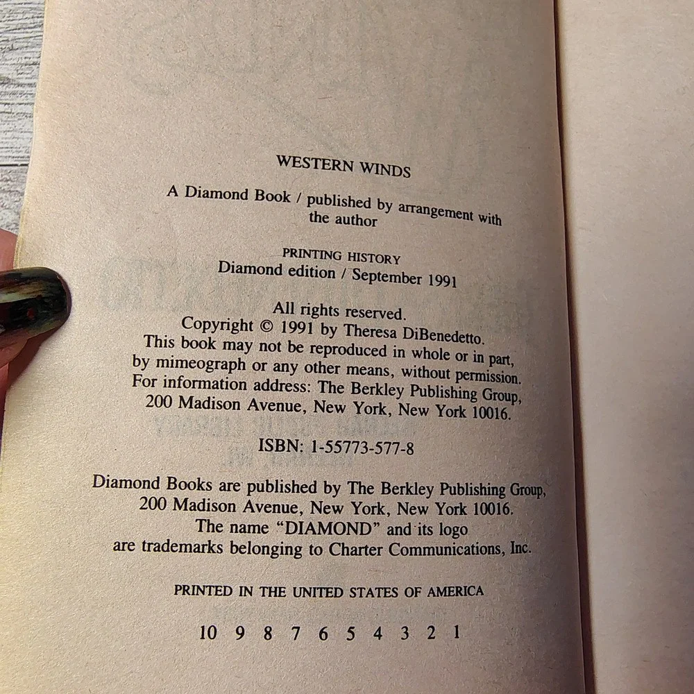 Western Winds by Theresa DiBenedetto Paperback Romance Novel 1991 Ex-Lib‎ 1st Ed